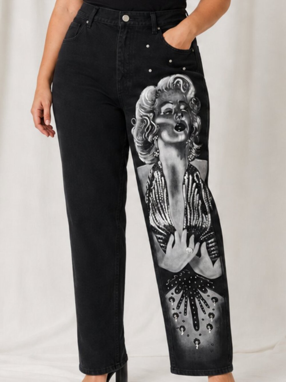 Vintage GAP Black Marilyn Monroe Embellished Jeans '90s | Size 13/14 | B&W